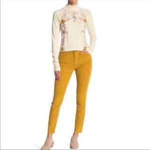 NWT Free people Yellow marsh corduroy pants straight leg raw hem size 28